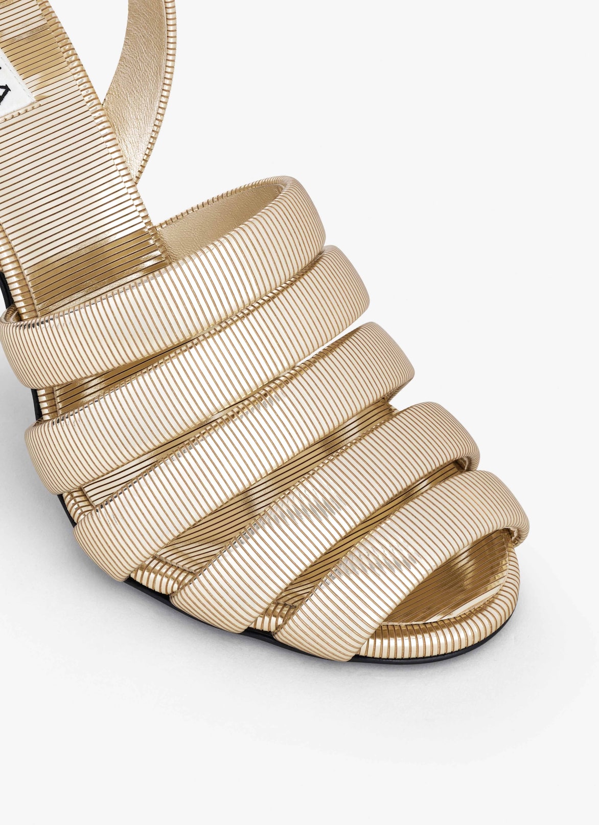 CHAIN STRAPPY SANDALS IN METALLIZED LEATHER ALAÏA AMAZONITE CHAIN STRAPPY SANDALS IN METALLIZED LEATHER